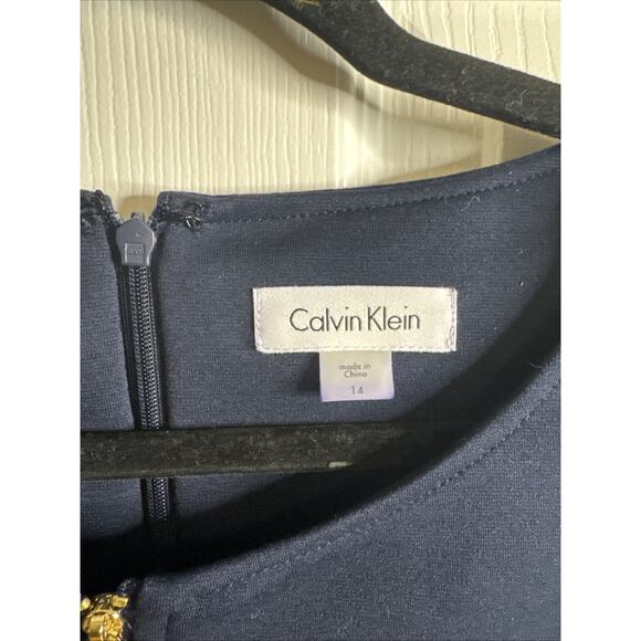 Calvin Klein Navy Blue Sheath Dress Women’s Size 14 Zip Front Sleeveless - Picture 3 of 6